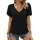 thumbnail image 1 of Camiseta informal holgada de Color puro con cuello en V y manga con volantes para mujer, color negro, 2XL, 1 of 8