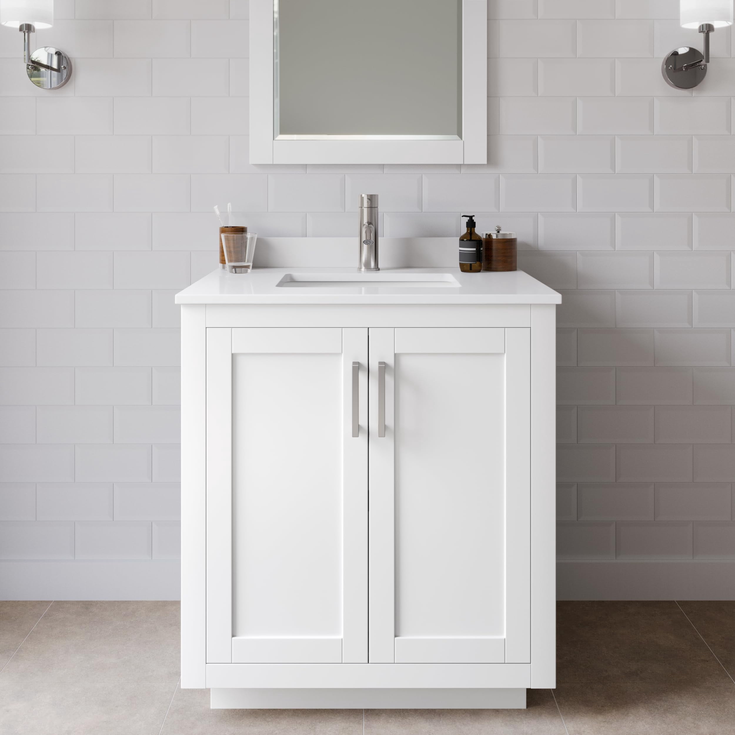 Wyndham Collection Miranda 30" Wood Single Bathroom Vanity in Brush Nickel/White