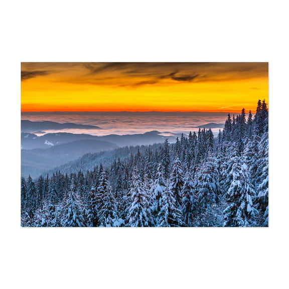 Above Ocean Of Clouds - Bulgaria Photography Winter Sunset Snow Forest Nature Landscape Scenic Unframed Wall Art Print 4 x 6 inches