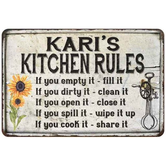 Kari's Kitchen Rules Chic Sign Vintage Decor 8 x 12 High Gloss Metal 208120032419