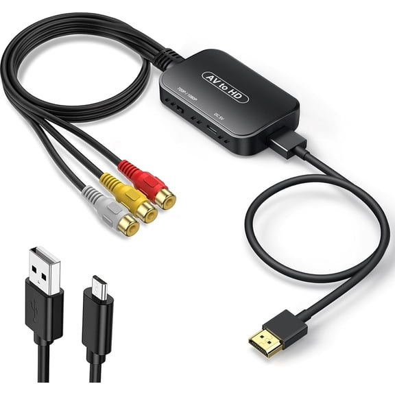 to HDMI Adapter, AV Converter, Female to HDMI Converter Composite Audio Video Converter for PS1, PS2, PS3, STB, Xbox, VHS, VCR,Black-Ray DVD Players(Cable Included)