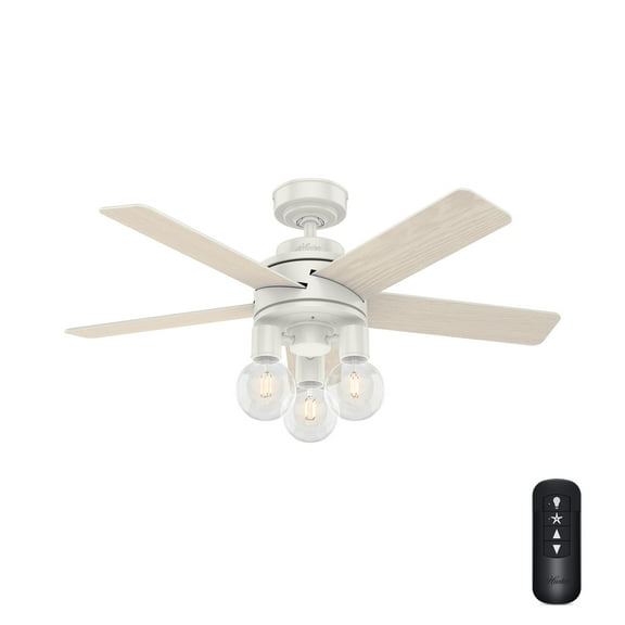 Hunter - Hardwick Indoor Ceiling Fan With Light, Remote, 44-inch, Fresh White, Casual-style, 4-speed WhisperWind Motor, 51331, for Living Rooms, Bedrooms
