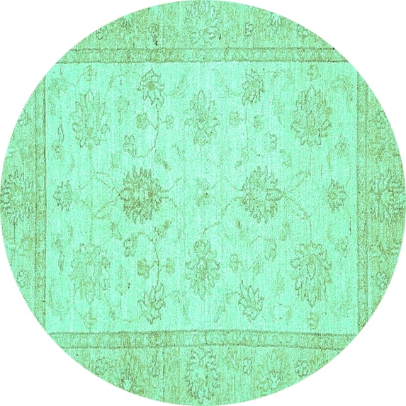 Ahgly Company Machine Washable Indoor Round Oriental Turquoise Blue Traditional Area Rugs, 7' Round