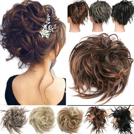 S-noilite New Messy Hair Bun Elastic Hair Piece Ponytail Band Wrap Hair Extensions Updo Cover Chignon Puff Natural As Human kcuas Black mix Coffee