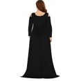 thumbnail image 4 of Vestido largo con abertura en el pliegue y manga larga con cuello en V y hombros descubiertos sexy de talla grande para mujer Fridja  NMB4545, 4 of 6