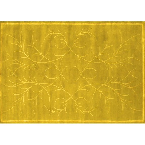 Ahgly Company Machine Washable Indoor Rectangle Abstract Yellow Contemporary Area Rugs, 8' x 12'