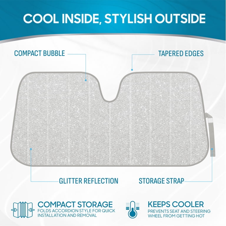 BDK Silver Glitter Windshield Sun Shade, 58" x 24" photo 2