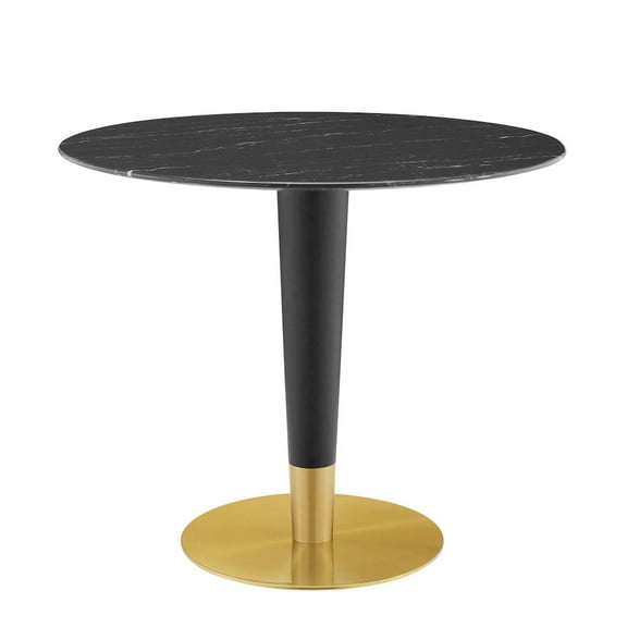 Modway Zinque 36" Artificial Marble Dining Table in Gold Black