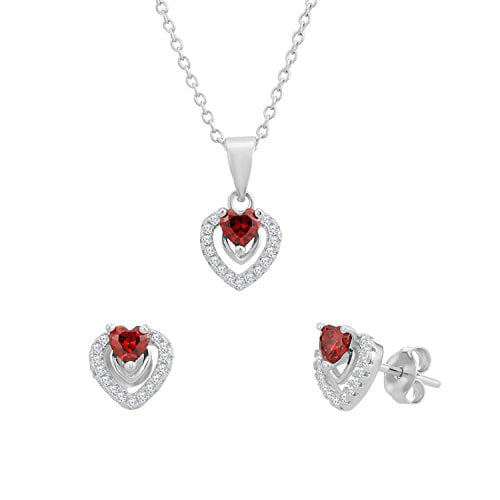 Halo Heart Stud Earring in Sterling Silver with Simulated Birthstone and CZ
