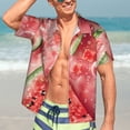thumbnail image 7 of Xecao Refreshing Watermelon Slices Print Hawaiian shirt - A Stylish Short-Sleeve Button-Down for Men, Perfect for Casual Beach and Tropical Outings.,X-Large, 7 of 7