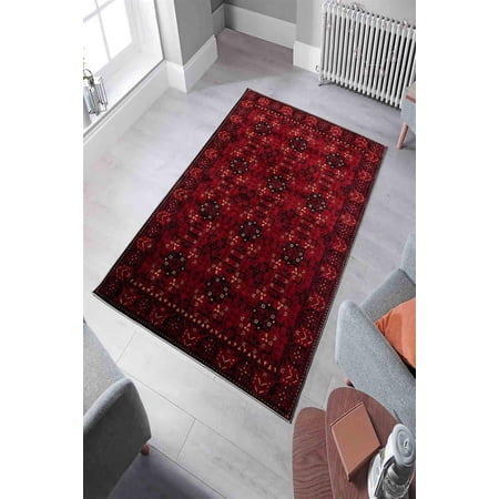 LaModaHome Area Rug Non-Slip - Burgundy Afghan Soft Machine Washable Bedroom Rugs Indoor Outdoor Bathroom Mat Kids Child Stain Resistant Living Room Kitchen Carpet 5.9 x 9.3 ft