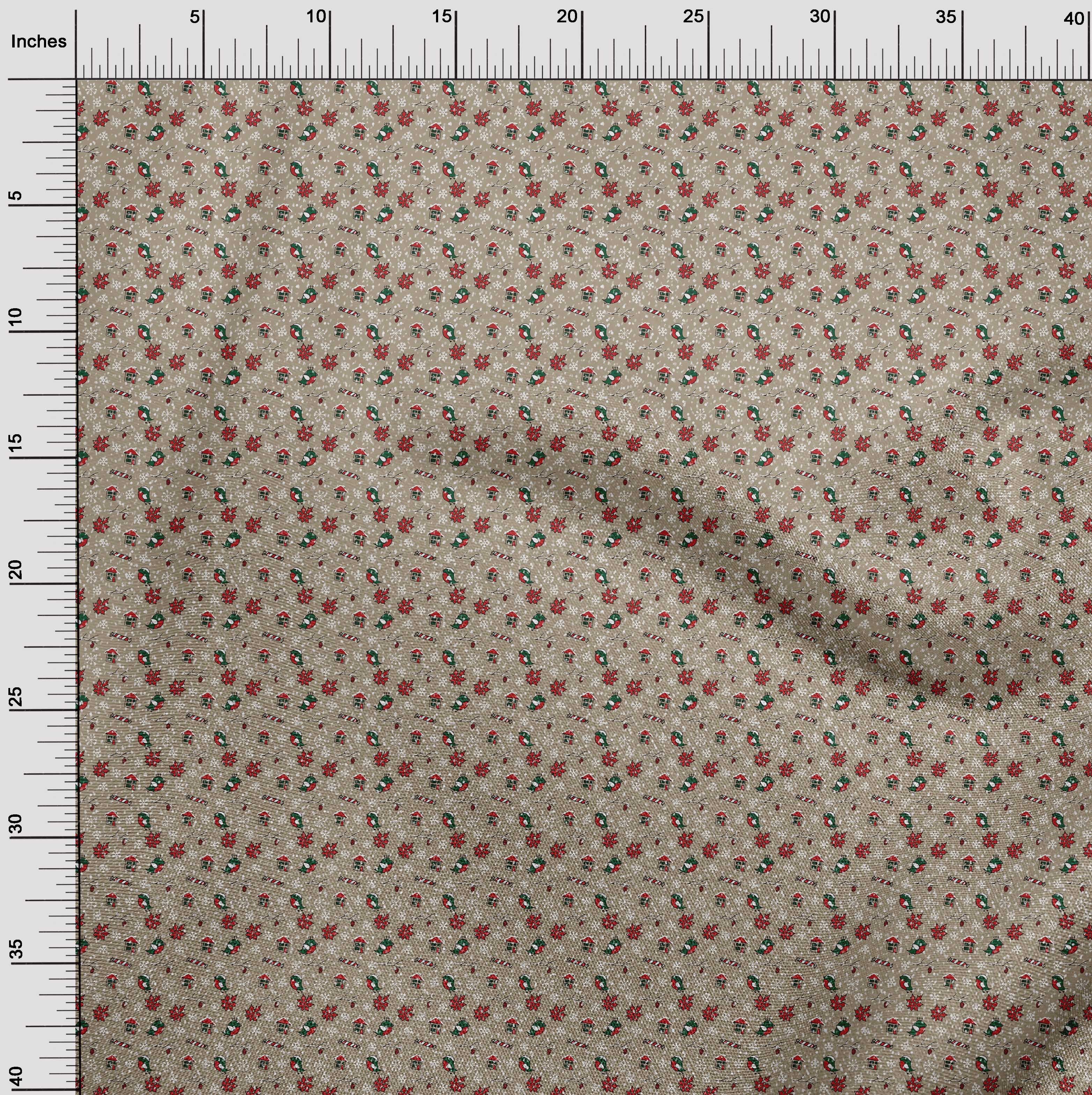 oneOone Cotton Cambric Beige Fabric Christmas Fabric For Sewing Printed Craft Fabric By The Yard 42 Inch Wide