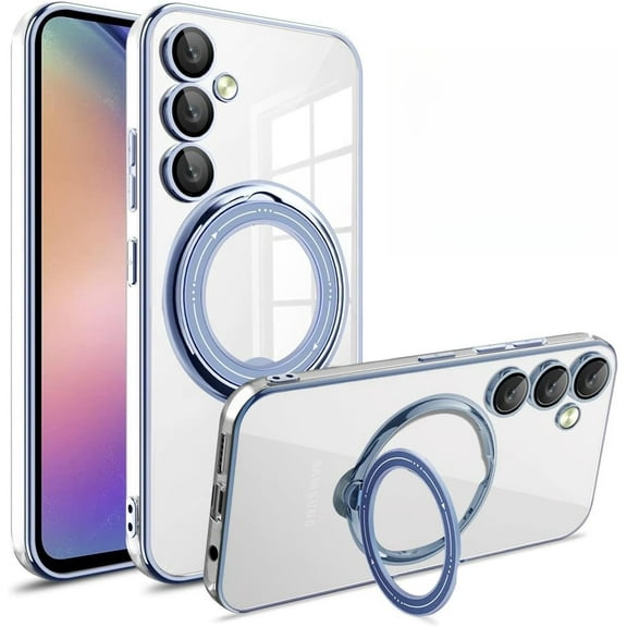 Electroplated Clear Magnetic Case with Hidden Finger Ring Holder for Samsung Galaxy A54 A34 A24 A14 A04S A23 A53 A13 A12 A52 A32 A52S A15 A05 A05S 4G 5G Phone Case (Blue,A13 5G)