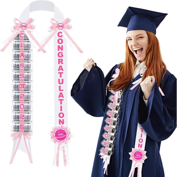 Graduation Lei Class of 2026,graduation Ribbon Money Lei Personalized DIY Braided Necklace with Tassel for Congrat Grad Party Gift Accessories(Light pink)
