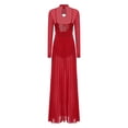 thumbnail image 4 of Doomiva Womens Lyrical Dance Dress Sequin Long Sleeve Tulle Flowy Maxi Long Dress Burgundy S, 4 of 7