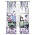 thumbnail image 2 of Purple Flowers Sheer Curtains 96 Inches Long 2 Panels Set, Window Sheer Curtains for Living Room/Bedroom, Weeping Spring Floral Truck Butterfly Wooden Light Filtering Rod Pocket Curtain 52''x96''x2, 2 of 8