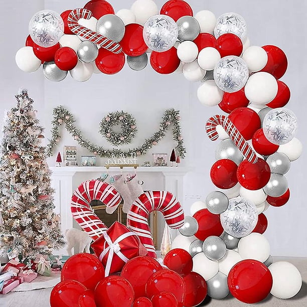 Christmas Balloon Wreath Arch Kit, Red Silver White, Festive Party Decorations, Different Size Decorations,Gift