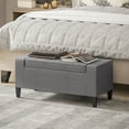 thumbnail image 2 of 36" Ottoman with Storage, Storage Ottoman Bench with Lift Top and Rubberwood Legs, Linen Upholstered Entryway Bench with Seating for Living Room, Bedroom, Holds up to 330 lb, Gray, 2 of 6