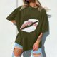 thumbnail image 4 of Tops de manga corta de ocio para mujer, estampado de labios, divertido estampado de béisbol, cuello redondo OAVQHLG3B Store  lin121212, 4 of 5