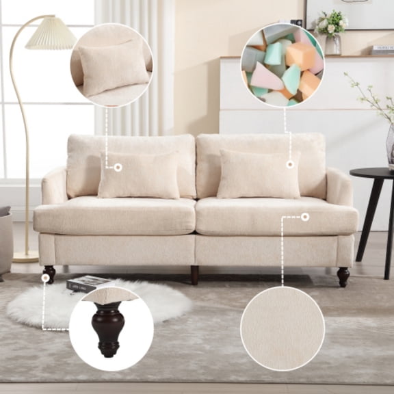 69" High-Resilience Mid-Century Loveseat Sofa, 2 Seater Accent Loveseat Couch with Thick Cushions, Upholstered Loveseat for Small Spaces, Beige