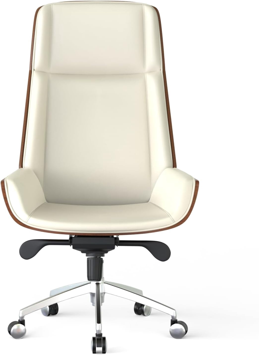 FOH Luxury Wooden Swivel and Adjustable Executive Chair, Wide Pu Leather Office Chair, Modern and Vintage Design High Back Computer Desk Chair for Conference Rooms and Home Offices