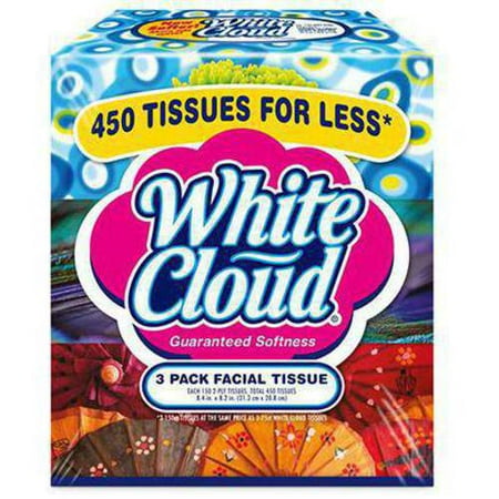 White Cloud 3 Pack Facial Tissues, 150-Sheet Flat Tissue Boxes