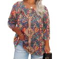 thumbnail image 1 of Top TFSDOD de talla grande para mujer con estampado floral de manga 3/4, 1 of 6