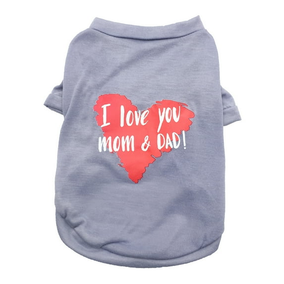 Pet T-shirt Round Neck Comfortable Polyester Cotton Love Mom Dad Print Dog Puppy Sweatshirt for Summer