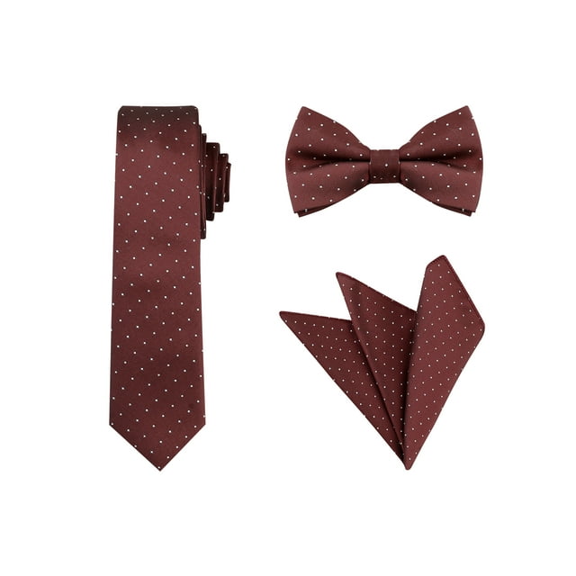 Conjunto de corbata de lunares para hombres INSPIRE CHIC para el Día del Padre, corbata delgada, pajarita preatado y pañuelo de bolsillo, talla única, color burdeos