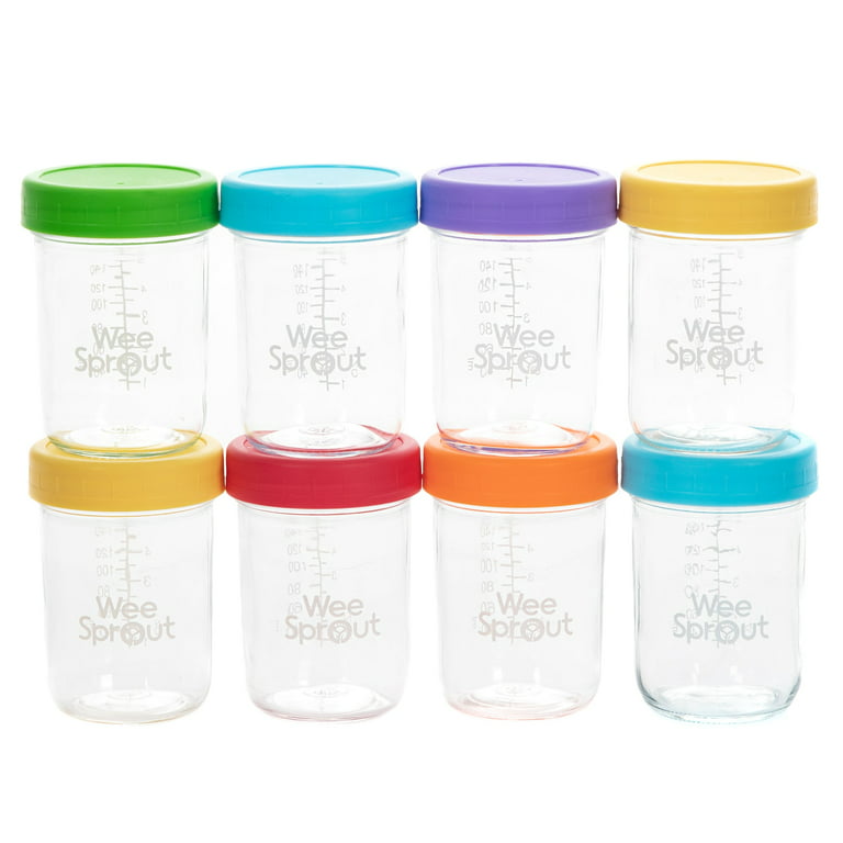 WeeSprout Tarros de cristal para almacenamiento de alimentos para bebés, 12  unidades, tarros de comida para bebés de 4 y 8 onzas con tapa