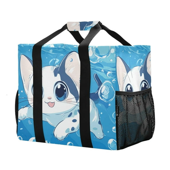 YAZAOO Mesh Beach Bags Totes Foldable Multiple Pockets Creatively Bubbly Aquatic Explorer Printed