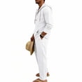 thumbnail image 4 of Men's Linen Suits Long Sleeve Hoodie Drawstring Straight Leg Pants Breathable Casual Daily Wear Matching 2 Piece Outfit L, 4 of 9