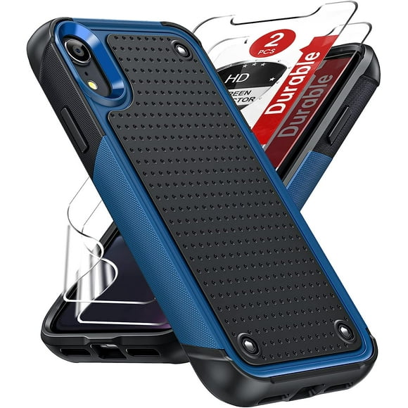 For Iphone Xr Case: Iphone Xr Phone Case With 2 Pack Hd Screen Protectors, Protective Hard Heavy Duty Dropproof Shockproof Pc Textured Back Iphone 10 Xr Phone Case For Men Women Girls, Blue[o1004]