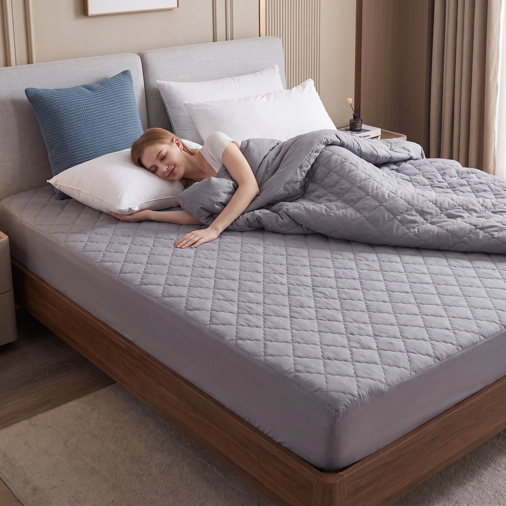Unique Bargains Fitted Sheet Polyester Bed Sheets with Diamond Grid Design Grey 60.2"x79.9"
