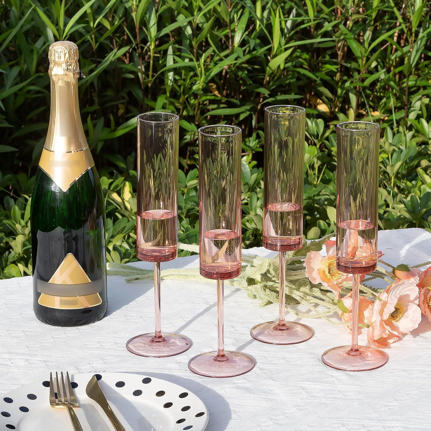 Champagne Flutes 5.4 OZ Square Champagne Glasses Stemmed Coupes Reusable Wedding Toasting Glasses Rose Bride Wine Glasses For Birthday Party Wedding Anniversary Christmas