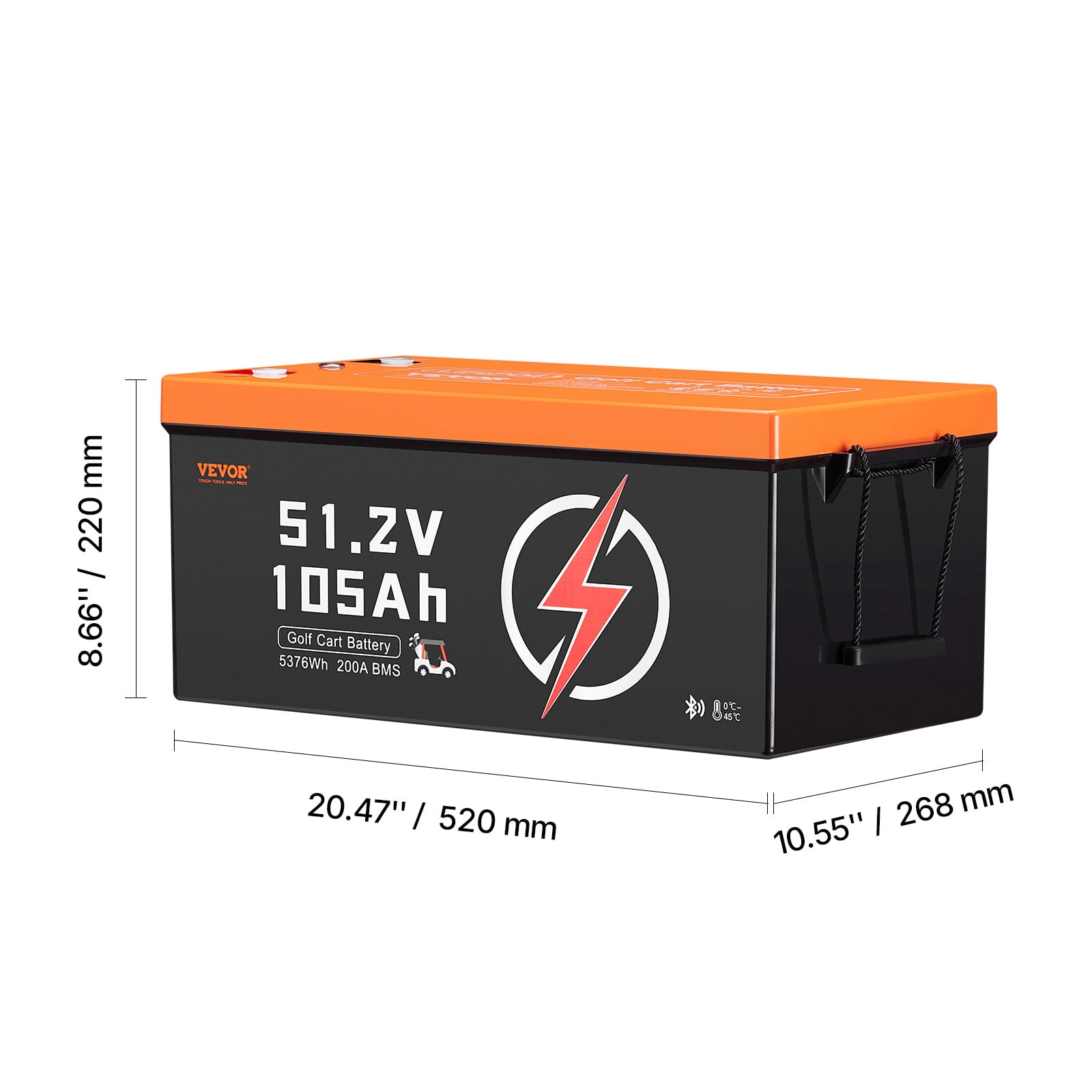 VEVOR 48V 105Ah Golf Cart Lithium Battery, 48 Volt Golf Cart Battery with 200A BMS, LCD Monitor and Mobile APP, LiFePO4 Battery with 600A Peak Current, ABS Shell and 4000+ Cycles, for Golf Carts