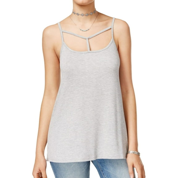 Hippie Rose Womens Strappy Tank Top, Grey, Juniors, X-Small