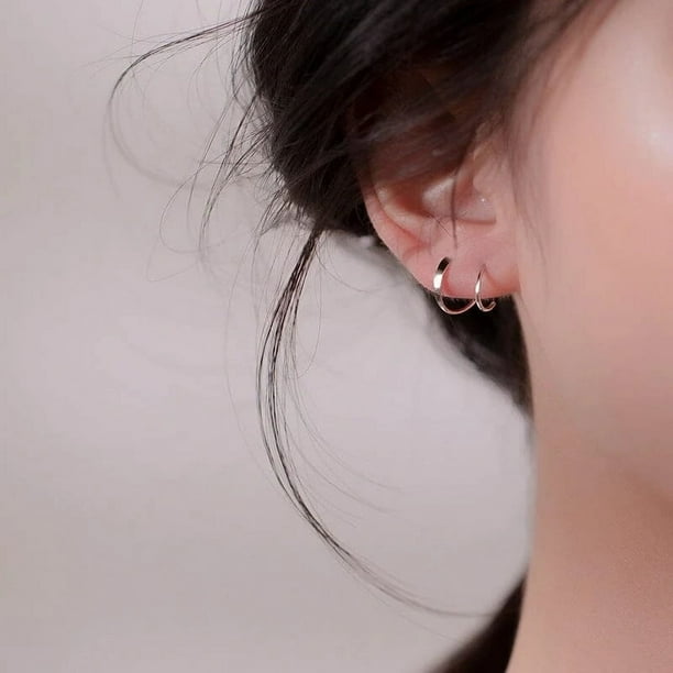 Fiudx Pendientes de Aro En Espiral con Diseño de Doble Torsión, Aro Pequeño para Cartílago, Moderno Diseño de Doble Perforación, Ideales para Bodas, Cumpleaños, Navidad y Cualquier Mujer. Oro Blanco