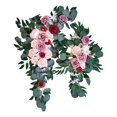 thumbnail image 1 of Rustic Fake Rose Flower Swag Green Leaves Decorative Handmade Hanging Artificial Flower Swag for Centerpiece Backdrop Table Arbor Decoration , Pink, 1 of 5