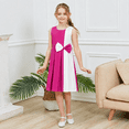 thumbnail image 4 of Sunny Fashion Girls Sleeveless Dresses Color Block Contrast Bow Tie Deep Pink Party Wedding Dresses Size 4-14, 4 of 13