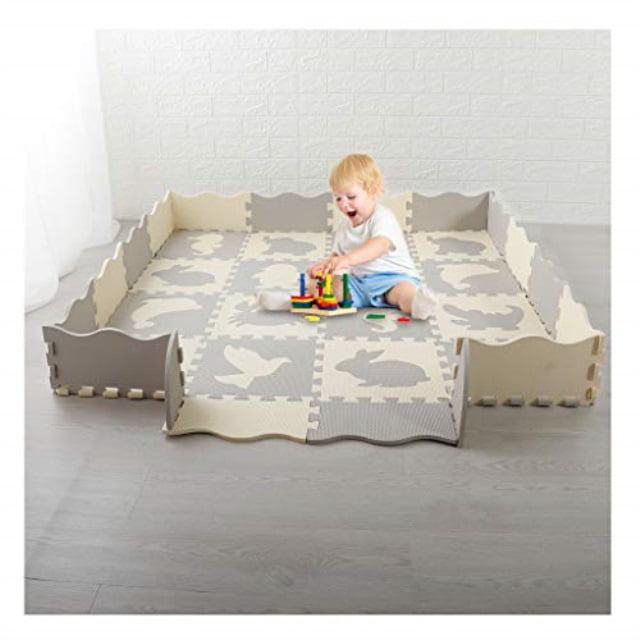 Interlocking Alphabet Crawling Mat with 36 Foam Floor Tiles Baby Foam Play Mat with Fence 