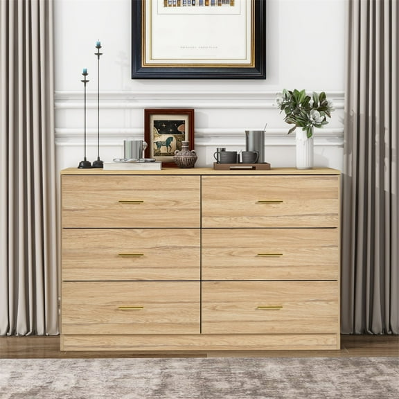 Modern Natural 6-Drawer Dresser for Bedroom - Ample Storage Wide Chest of Drawers