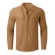 thumbnail image 4 of Ceisia Men's Relaxed Fit Linen Blend Stand Collar Shirt, Solid Color Long Sleeve Casual Button-Up Top Gifts, 4 of 6