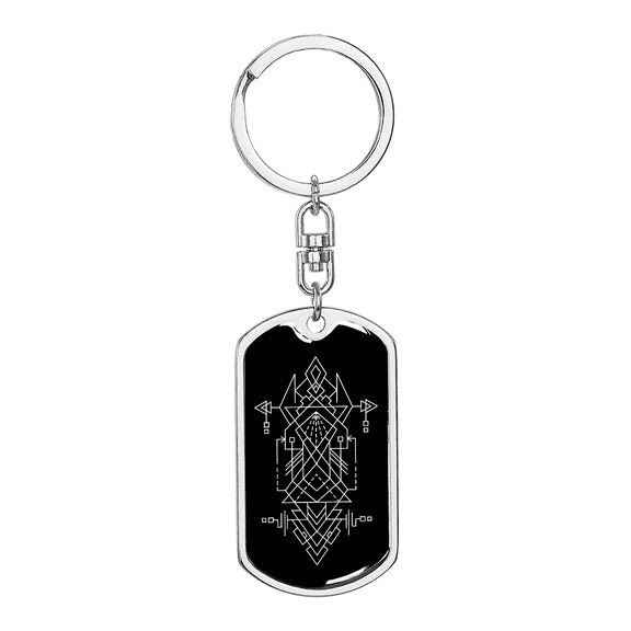 Sacred Geometry Egyptian Sketching Stainless Steel or 18k Gold Premium Swivel Dog Tag Keychain