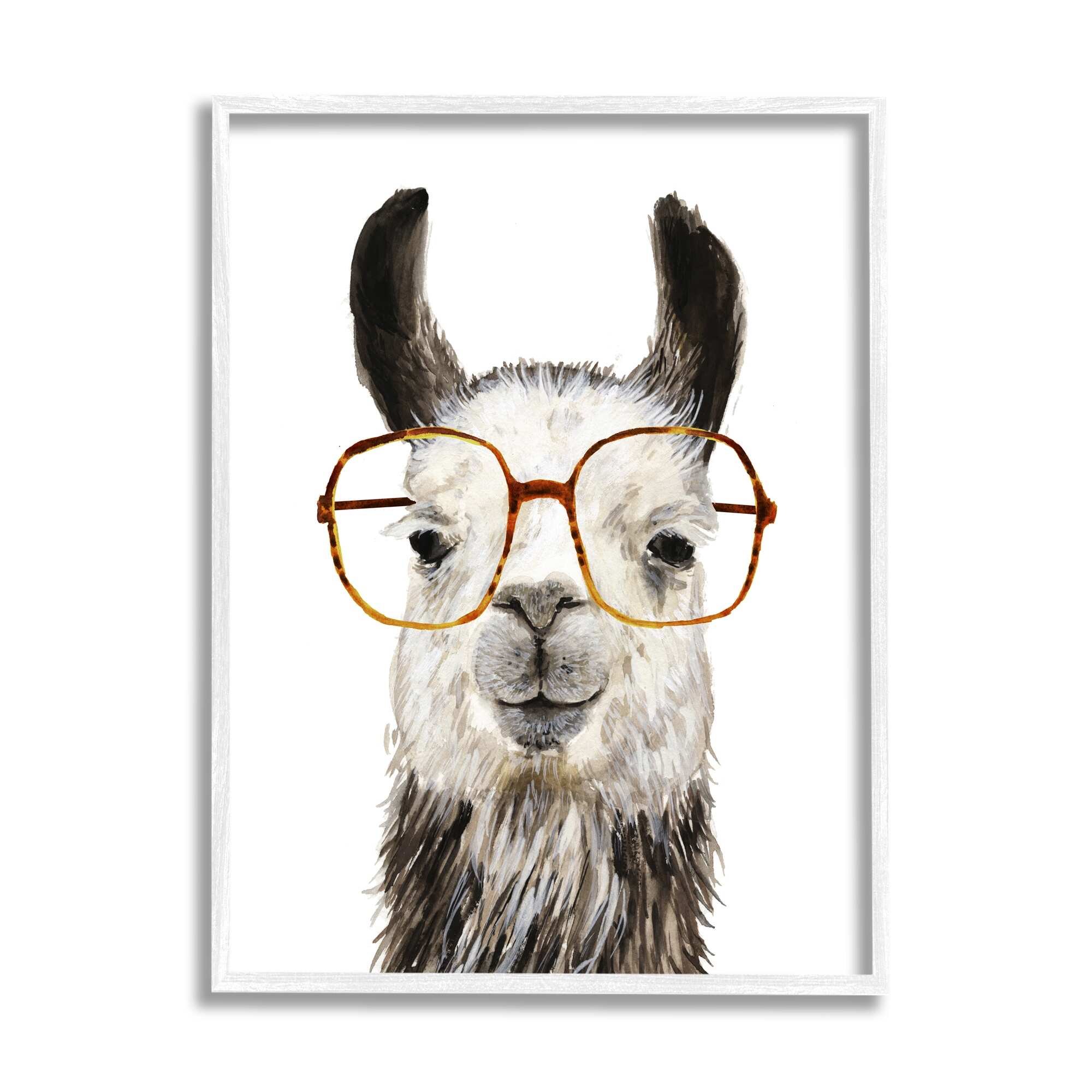 Stupell Industries Llama Farm Animal Eyeglasses Animals & Insects Painting White Framed Art Print Wall Art