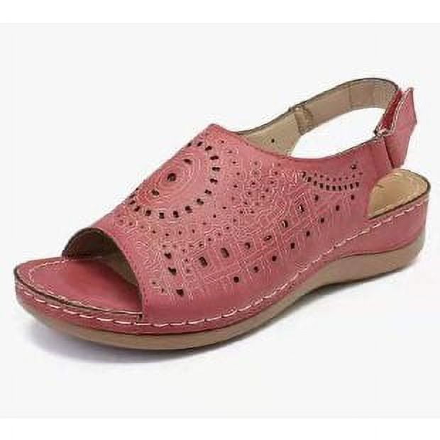 Liquidation d'Économies d'Été! PEZHADA Sandales pour Femmes, Sandales à Semelle Compensée pour Femmes, Chaussures Plates Sandales de Plage pour Dames Été Antidérapantes Pantoufles Décontractées Rouges
