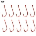 thumbnail image 1 of 10 Pcs Long Shank Barbed Fishing Hook Double Barb Red Cover Fishhooks Size 6#~14#, 1 of 6