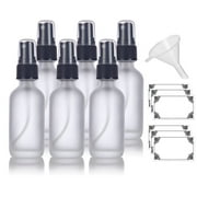 2 oz Frosted Clear Glass Boston Round Fine Mist Spray Bottle (6 pack)   Funnel and Labels for essential oils, aromatherapy, food grade, bpa free