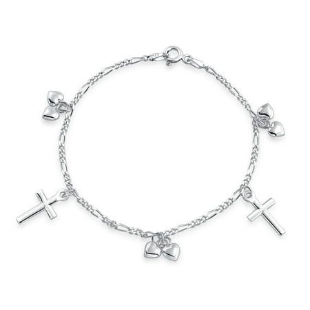 Christian Religious Multi Dangling Cross Hearts Charm Bracelet For Teen For Women 925 Sterling