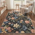 thumbnail image 3 of 5x7 Washable Area Rug with Non Slip Backing Low Pile Lightweight Print Pattern for Living Room Bedroom Vintage Floral Deep Charcoal, 3 of 5
